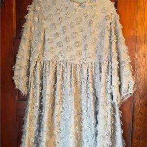 Zara Blue Sundress with 3/4 Bishop Sleeves and Crew Neck